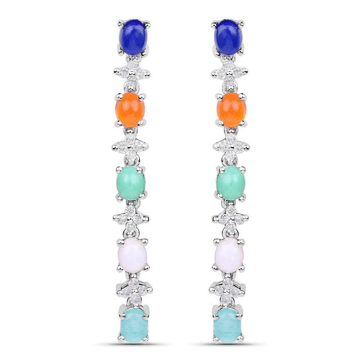 4.40 Carat Genuine Multi Stone .925 Sterling Silver Earrings