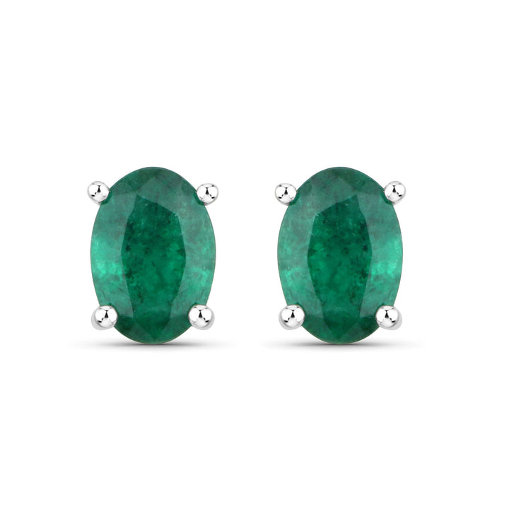 1.44 Carat Genuine Zambian Emerald 14K White Gold Earrings