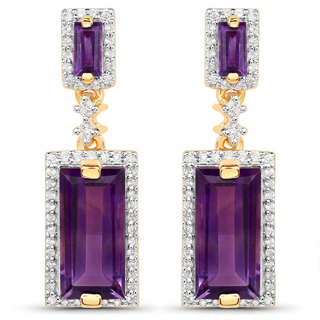 18K Yellow Gold Plated 6.01 Carat Genuine Emerald and White Topaz .925 Sterling Silver Earrings