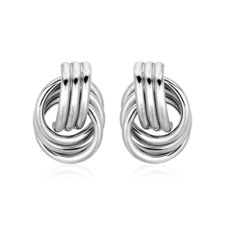 Polished Love Knot Earrings with Interlocking Rings in Sterling Silver