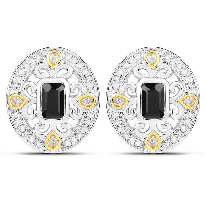 0.93 Carat Genuine Blue Sapphire and White Diamond .925 Sterling Silver Earrings