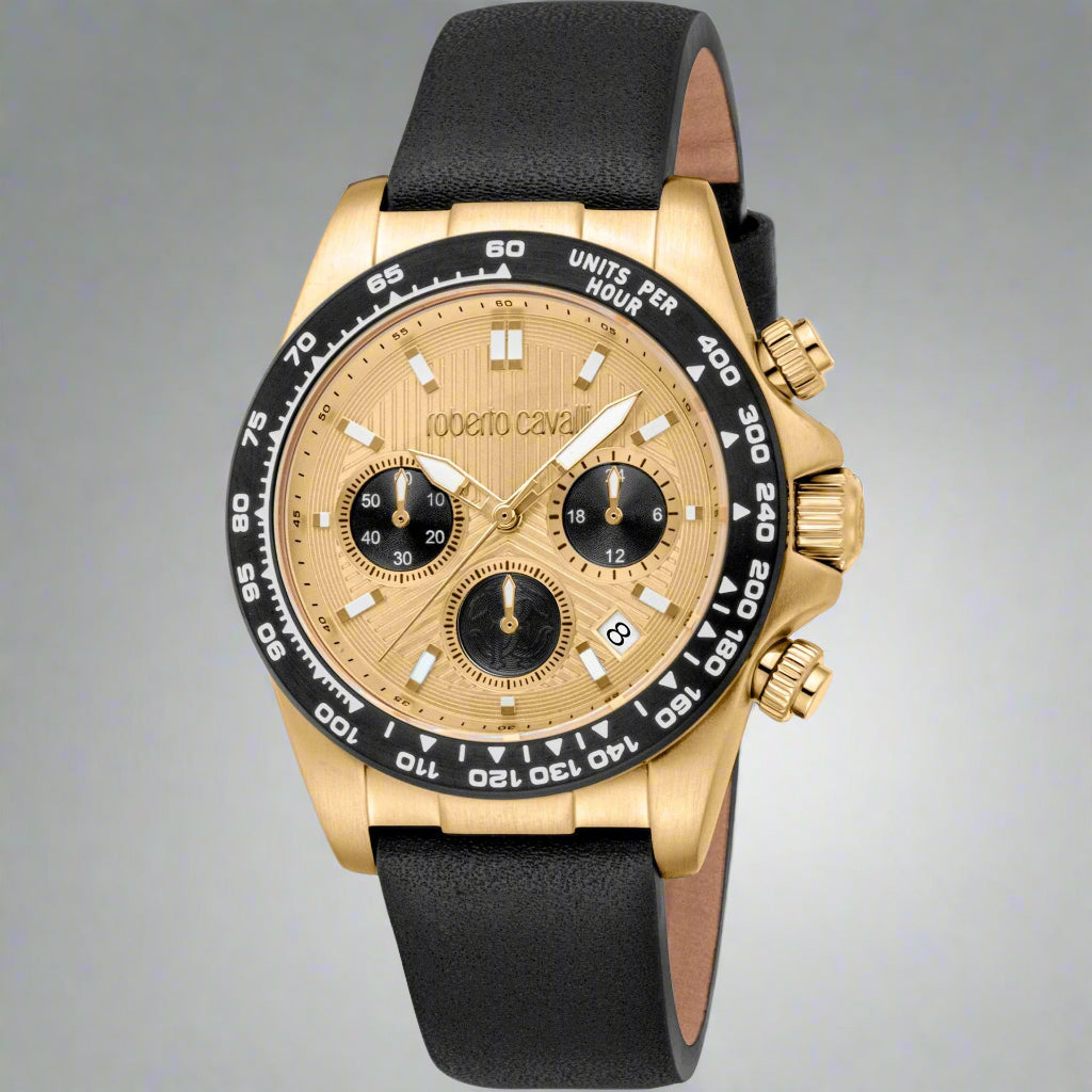 Roberto Cavalli mens gold/black bezel chronograph Watches