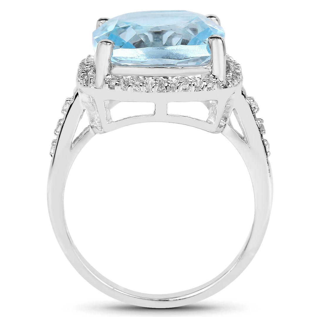7.18 Carat Genuine Blue Topaz and White Topaz .925 Sterling Silver Ring