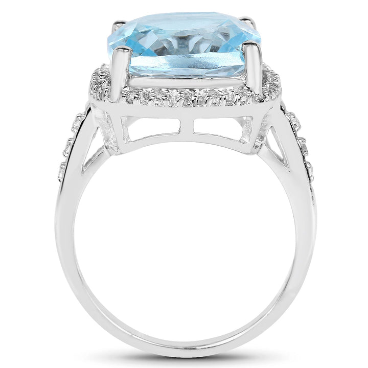 7.18 Carat Genuine Blue Topaz and White Topaz .925 Sterling Silver Ring