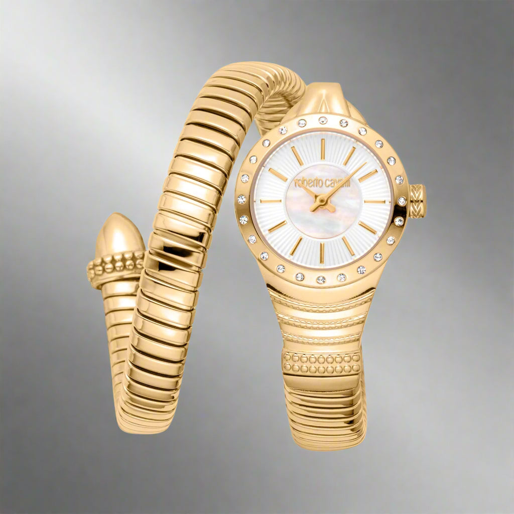 Roberto Cavalli women's green dial gold serpent bracelet Watches