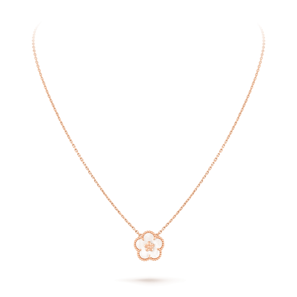 Van Cleef & Arpels Lucky Spring pendant, plum blossom 18K rose gold, Mother-of-pearl on a delicate chain.