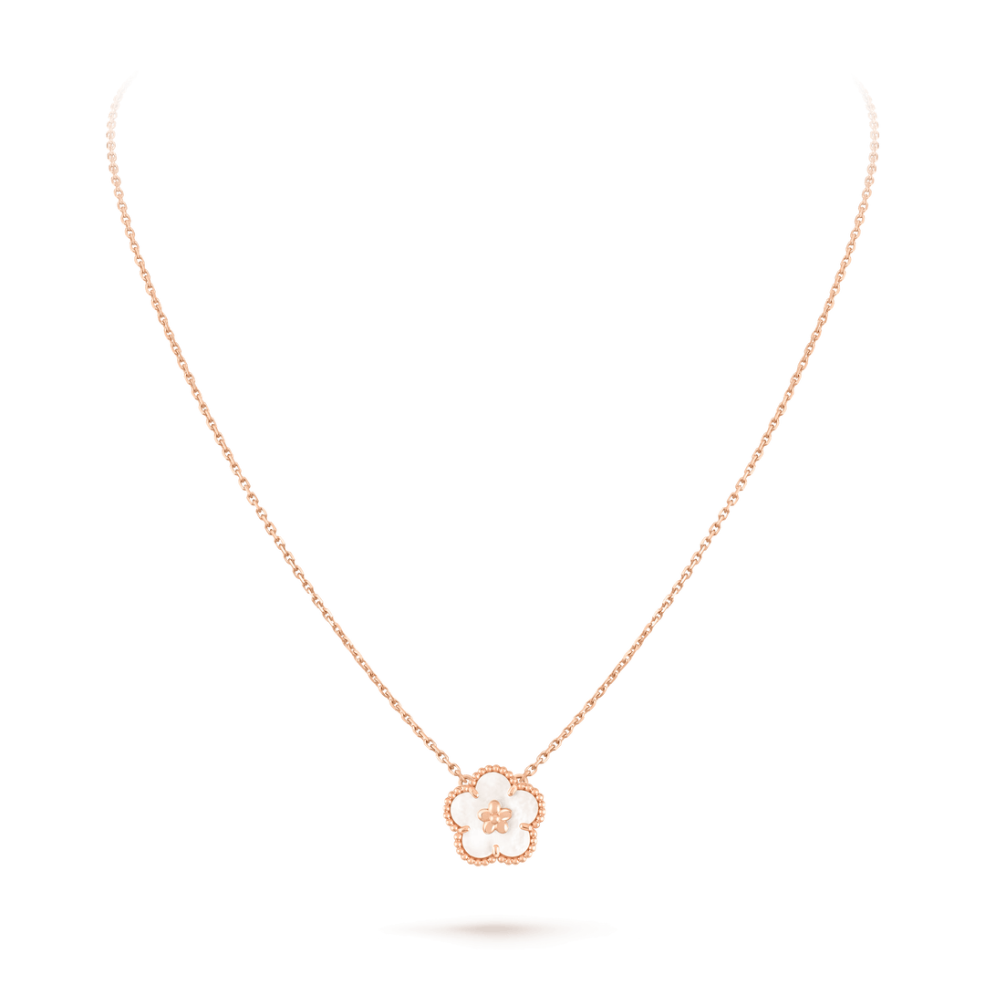 Van Cleef & Arpels Lucky Spring pendant, plum blossom 18K rose gold, Mother-of-pearl on a delicate chain.