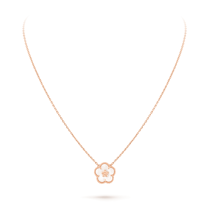 Van Cleef & Arpels Lucky Spring pendant, plum blossom 18K rose gold, Mother-of-pearl on a delicate chain.