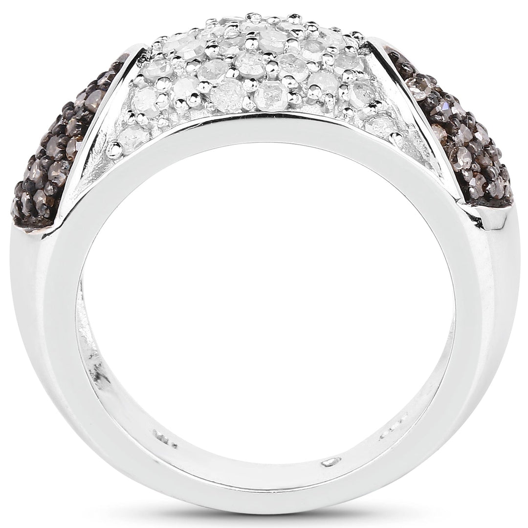 0.94 Carat Genuine Champagne Diamond and White Diamond .925 Sterling Silver Ring