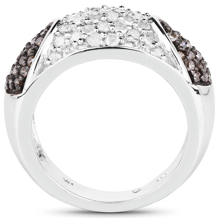 0.94 Carat Genuine Champagne Diamond and White Diamond .925 Sterling Silver Ring