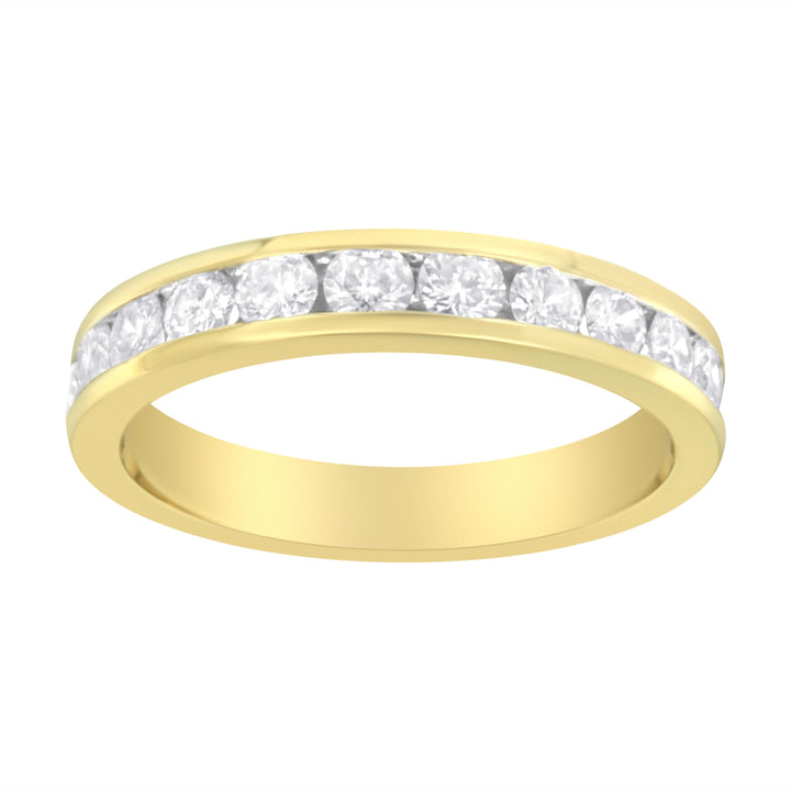 IGI Certified 18K Yellow Gold 1.0 Cttw Channel Set Round-Cut Diamond 11 Stone Anniversary/Wedding Band Ring (I-J Color, I1-I2 Clarity) - Size 9.5