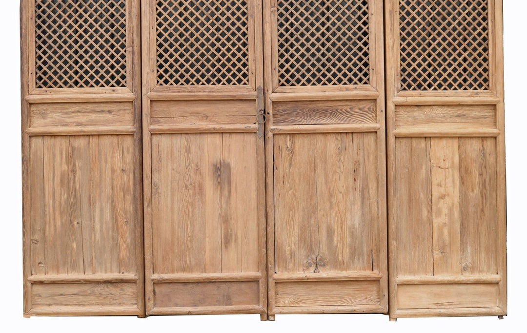 Early 19 Century Large Antique Chinese Lattice Screen Door- A Set of 4 Screen Panels