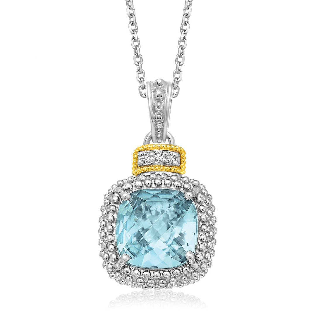18k Yellow Gold &amp; Sterling Silver Popcorn Sky Blue Topaz and Diamond Pendant