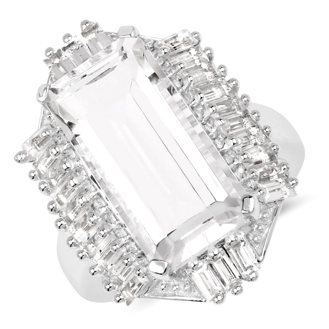 9.77 Carat Genuine Crystal Quartz & White Topaz .925 Sterling Silver Ring