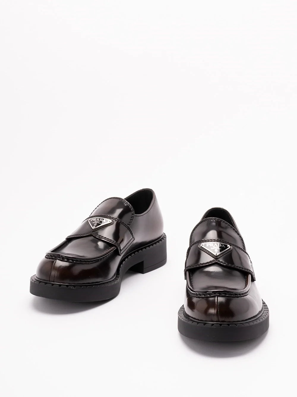 Prada Men `Chocolate` Brushed Leather Loafers