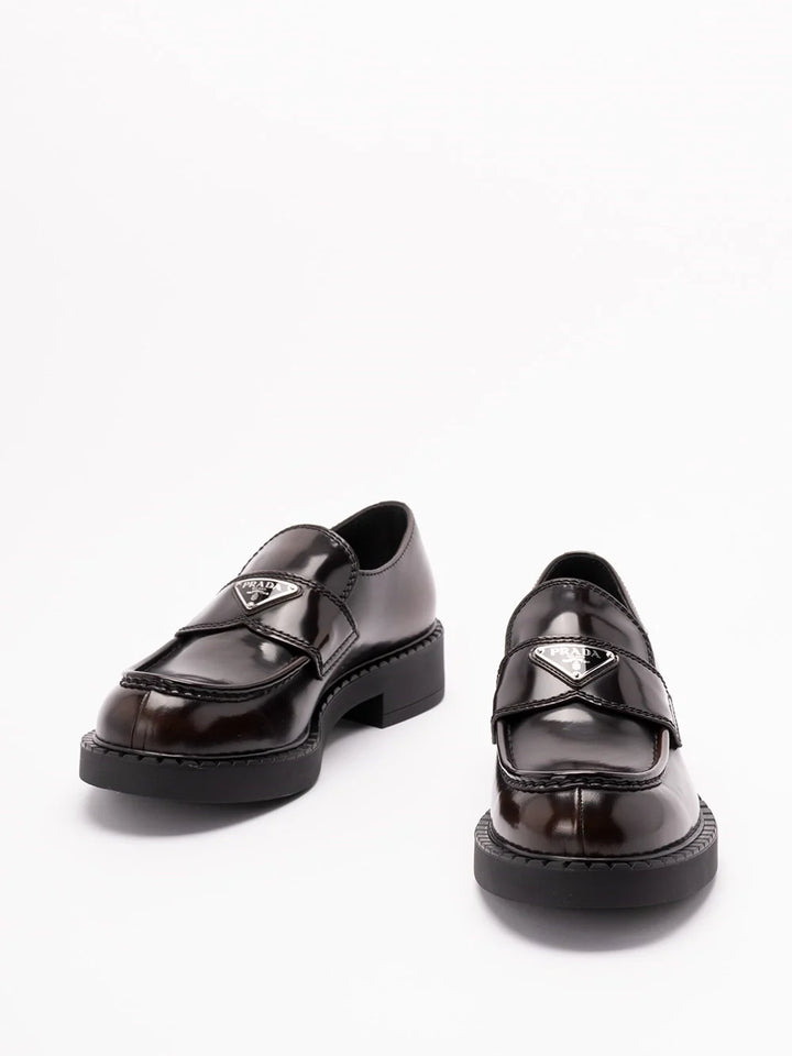 Prada Men `Chocolate` Brushed Leather Loafers