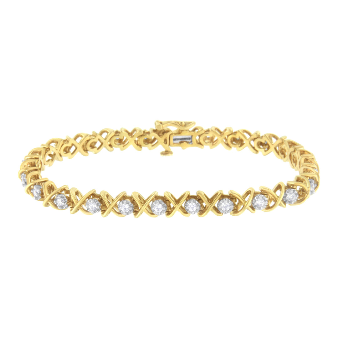 10K Yellow Gold Plated Sterling Silver 1 cttw Diamond Link Bracelet (J-K Clarity, I1-I2 Color) - Size 7"