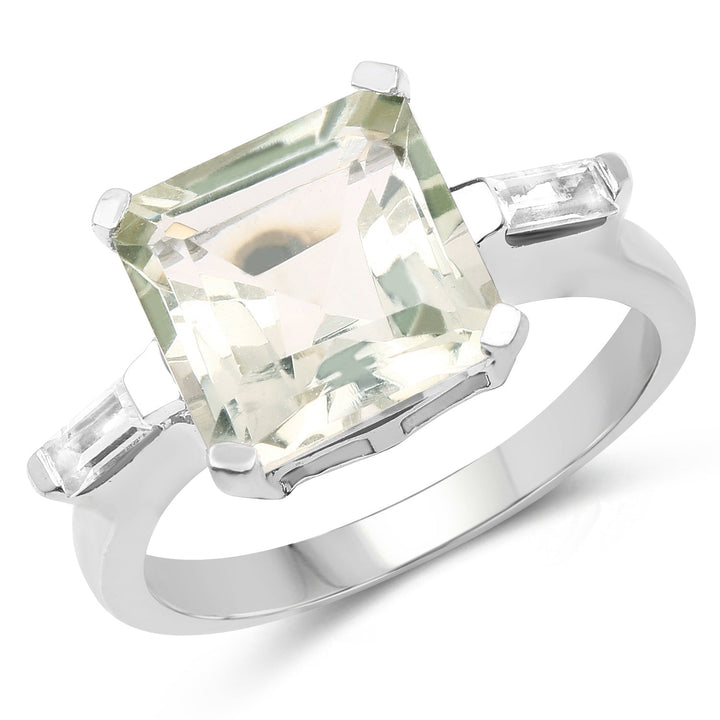 4.76 Carat Genuine Green Amethyst &amp; White Topaz .925 Sterling Silver Ring