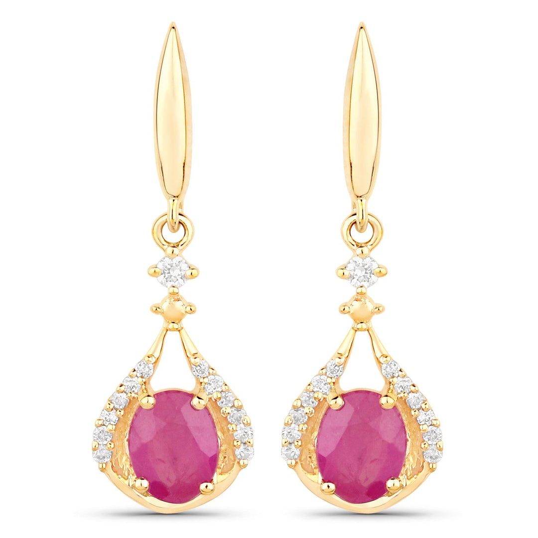 0.70 Carat Genuine Ruby and White Diamond 14K Yellow Gold Earrings