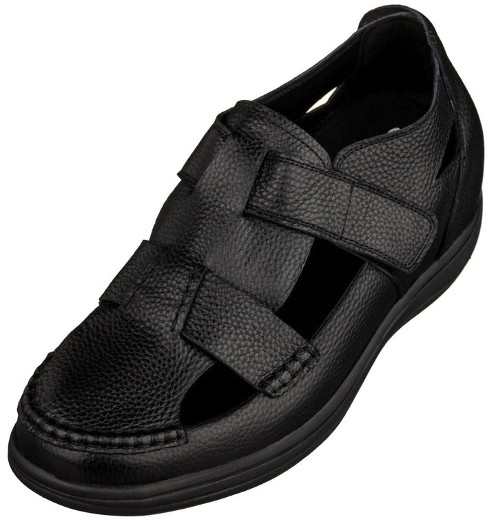 CALTO - K2661 - 3.2 Inches Taller (Black) - Casual Fisherman Sandal