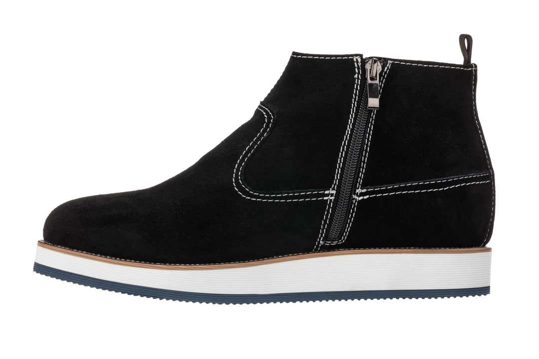 CALTO - Y30021 - 3 Inches Taller (Nubuck Black) - Zipper Boots