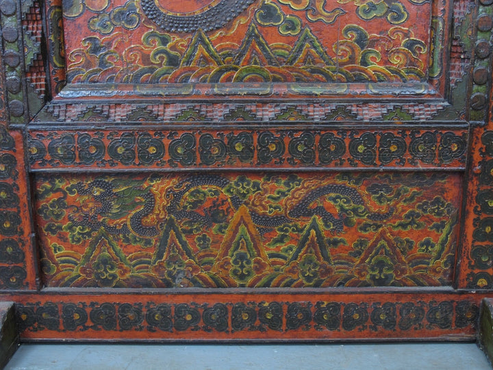 Embossed Flying Dragons Tibetan Wall Art or Room Divider or Head Board