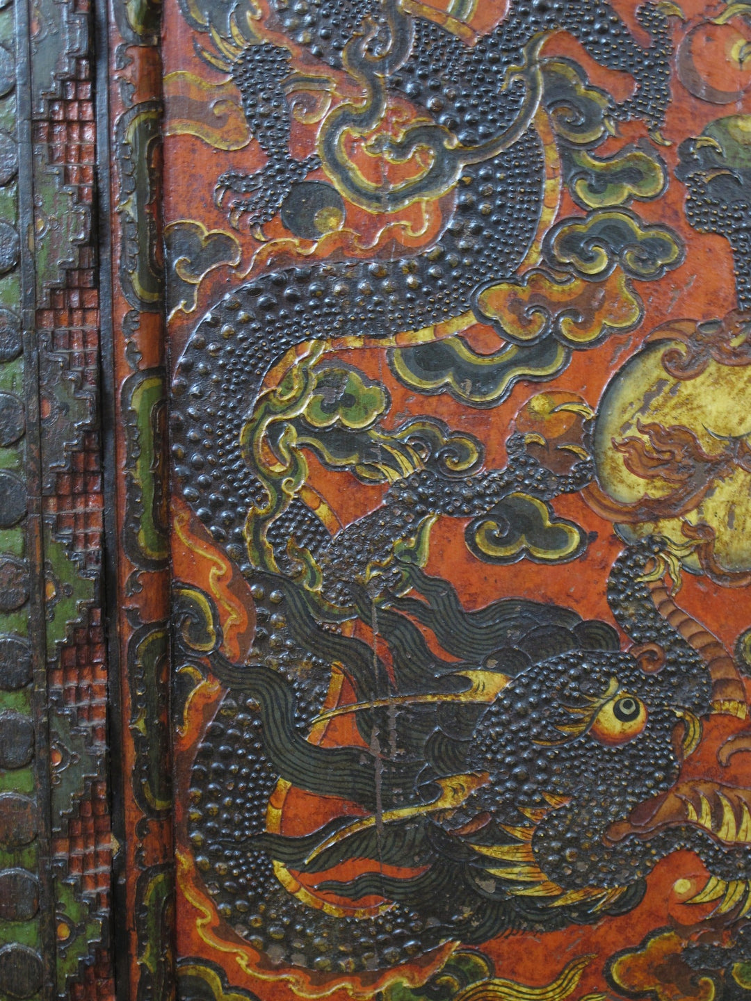 Embossed Flying Dragons Tibetan Wall Art or Room Divider or Head Board