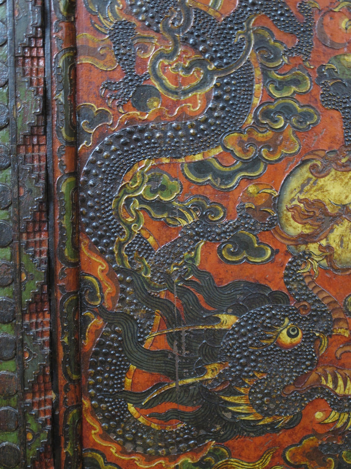 Embossed Flying Dragons Tibetan Wall Art or Room Divider or Head Board
