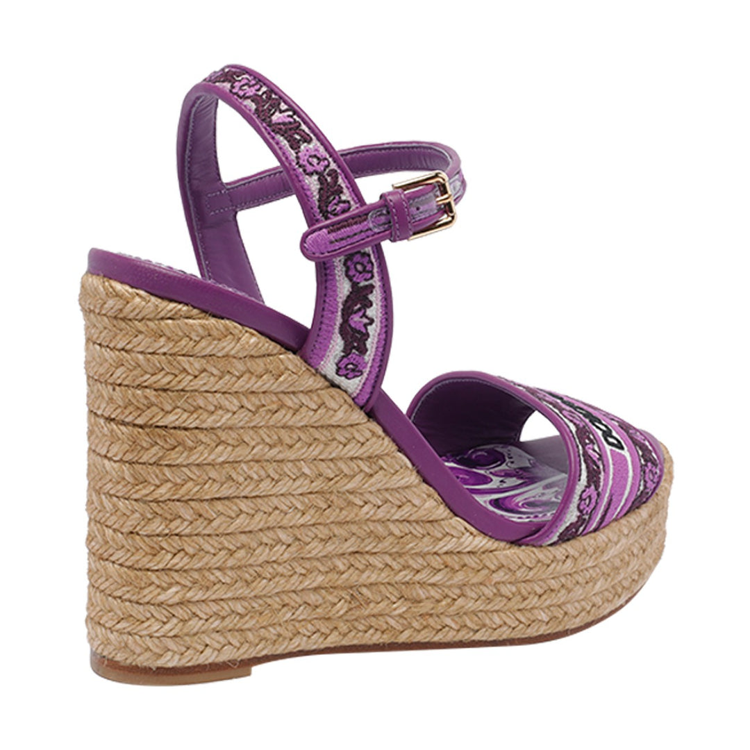 Dolce&Gabbana Women Embroidery Maiolica  Pattern Wedged Sandals