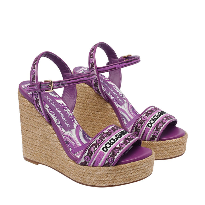 Dolce&Gabbana Women Embroidery Maiolica  Pattern Wedged Sandals