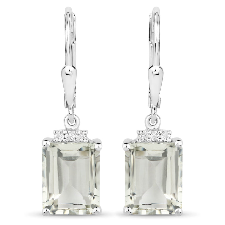 7.23 Carat Genuine Green Amethyst and White Topaz .925 Sterling Silver Earrings