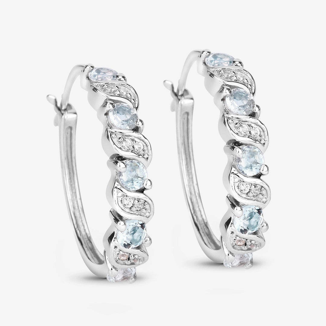 1.08 Carat Genuine Aquamarine and White Topaz .925 Sterling Silver Earrings