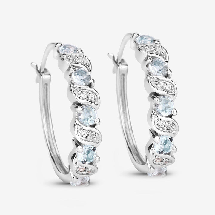 1.08 Carat Genuine Aquamarine and White Topaz .925 Sterling Silver Earrings