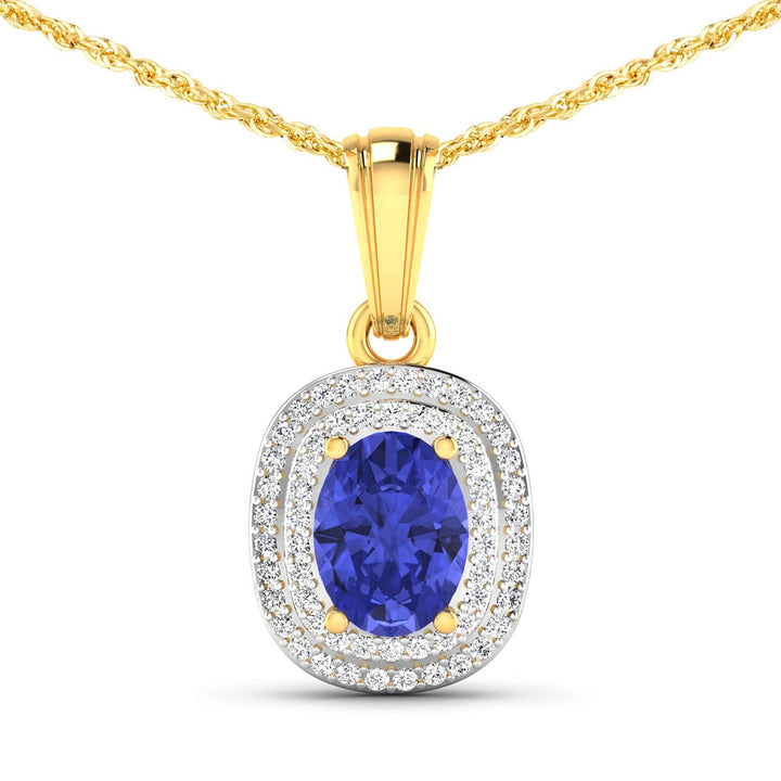 1.45 Carat Genuine Tanzanite and White Diamond 14K Yellow Gold Pendant