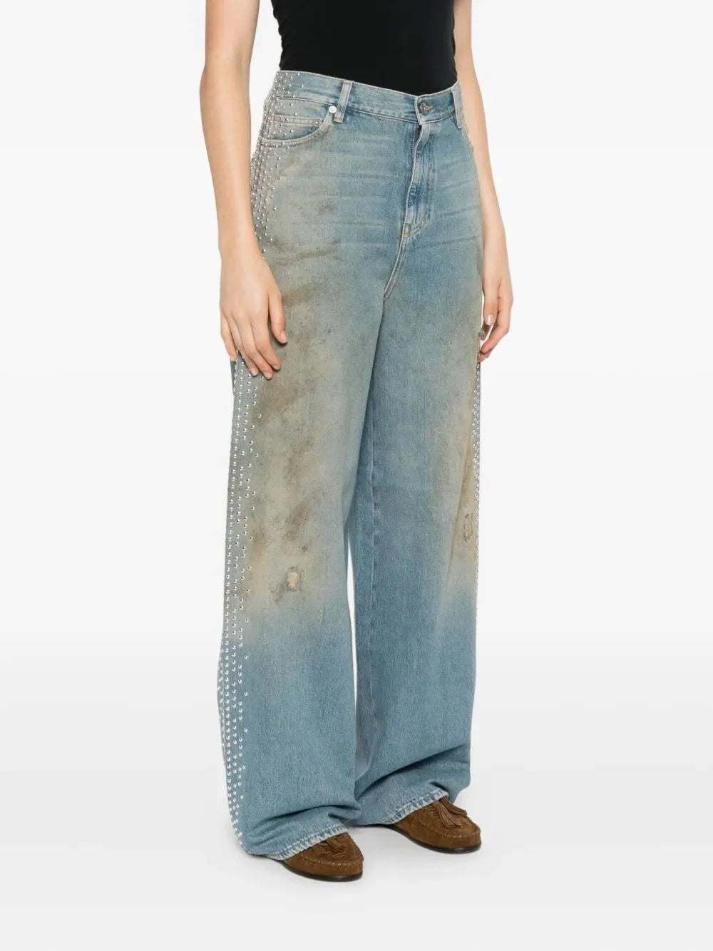 Golden Goose Women `Journey` `Melody` Boyfriend Jeans With Studs On Side