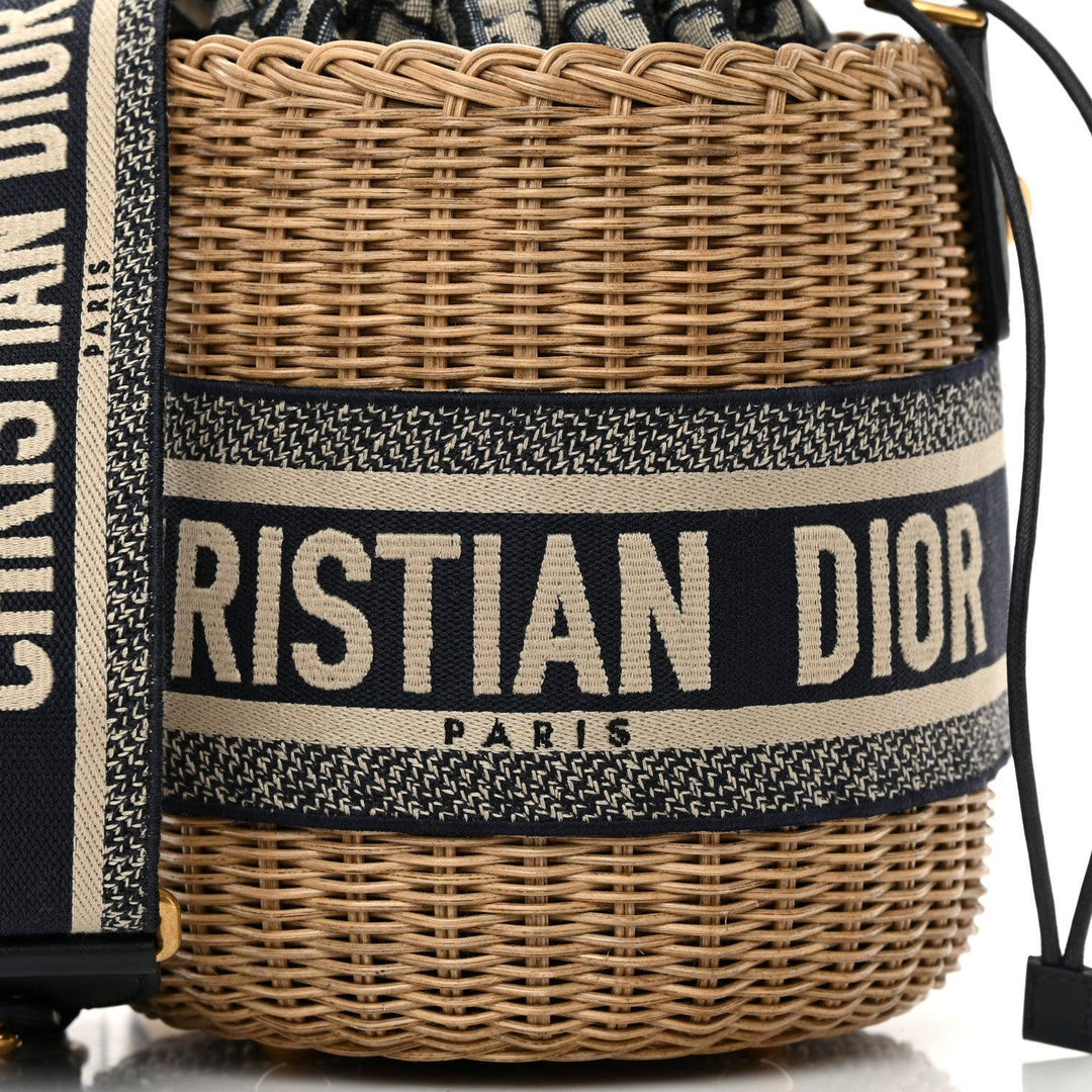 Christian Dior Wicker Oblique Drawstring Bucket Bag