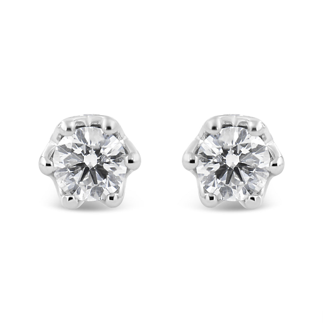 14K White Gold 1/2 Cttw Round Diamond Crown Stud Earring (I-J Color, I1-I2 Clarity)