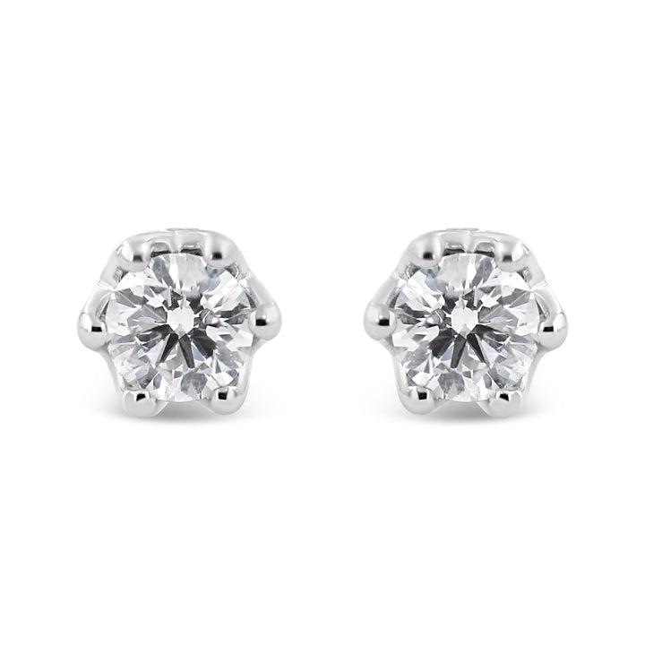 14K White Gold 1/2 Cttw Round Diamond Crown Stud Earring (I-J Color, I1-I2 Clarity)