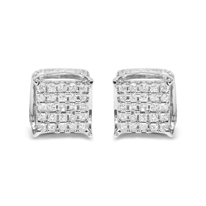 10K White Gold 1/2 Cttw Princess Cut Diamond Square Shaped Multi Stone Stud Earrings (H-I Color, SI1-SI2 Clarity)