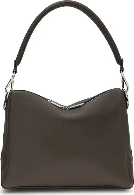Brown handbag with a shoulder strap on a white background