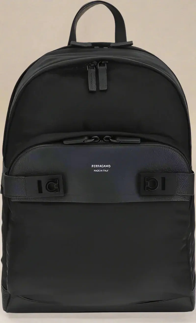 FERRAGAMO men's black single handle Nylon Backpack