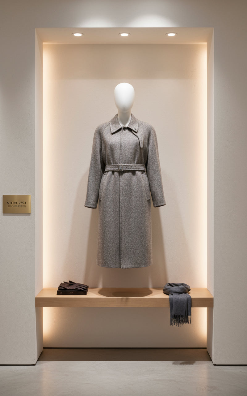 Gray coat with a belt on a white background