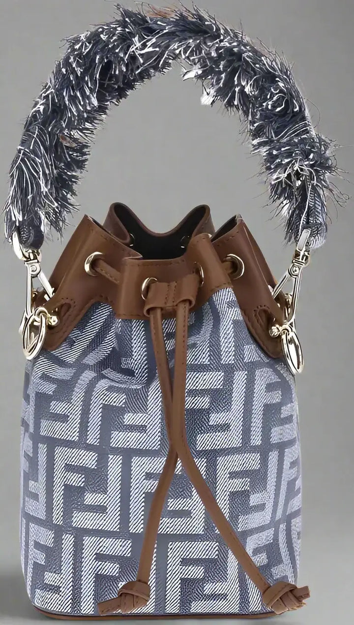 FENDI brown and grey Mon Tresor fringes Bucket Bag 