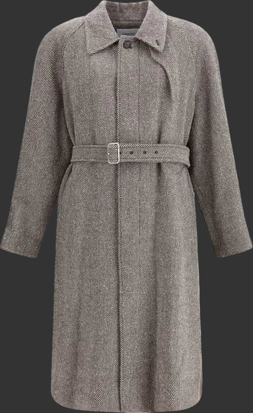 Gray coat with a belt on a white background