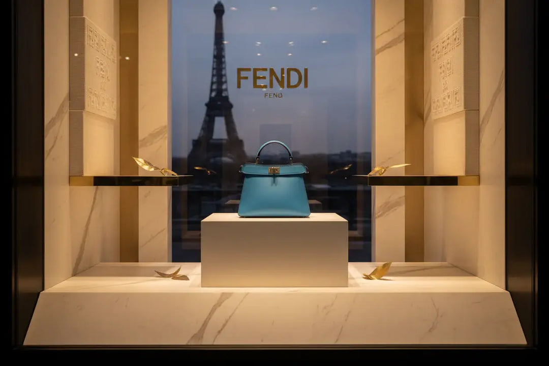 Blue handbag with a gold clasp on a white background