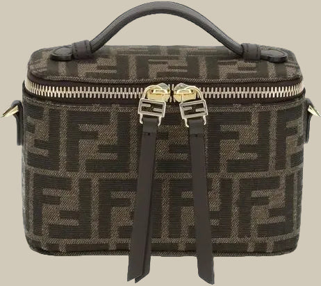 Designer handbag with a distinctive pattern on a white background