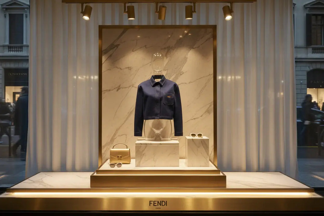 Blue denim jacket with 'Fendi' logo on a white background