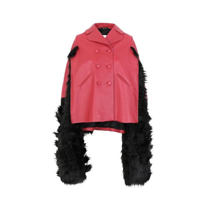Maison Margiela Faux Fur Trimmed Leather Cape Jacket Women