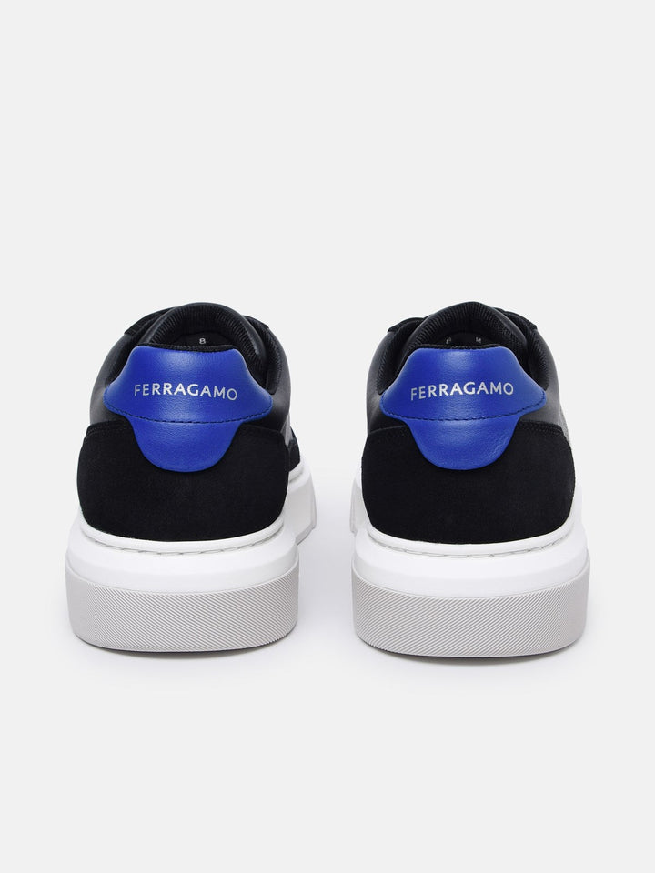 Ferragamo Men Cassina' Black Leather Blend Sneakers