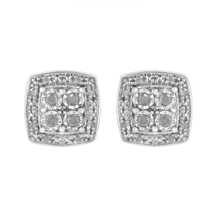 .925 Sterling Silver 1/4 cttw Round Cut Diamond Square Shape Milgrain Stud Earrings (I-J Color, I3 Clarity)